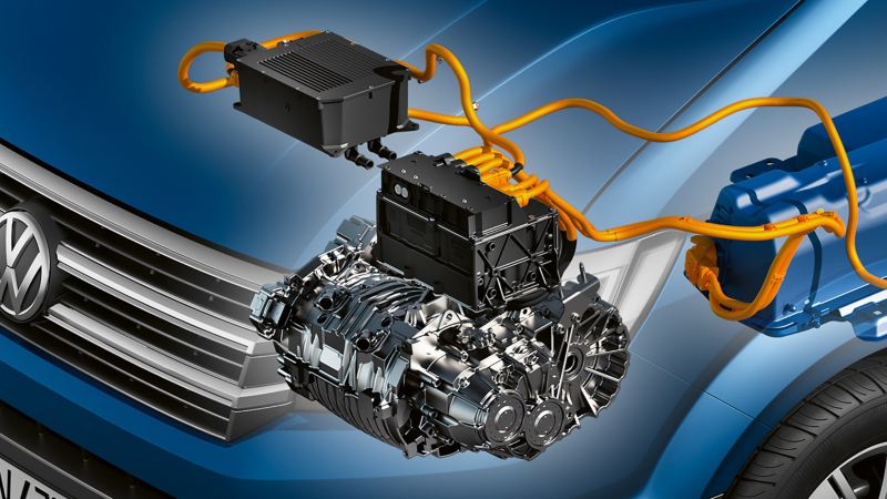 Illustration av elmotorn i VW e-Crafter elbil lätt lastbil