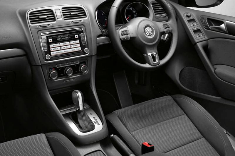 Interior dashboard shot of a Volkswagen Golf S.