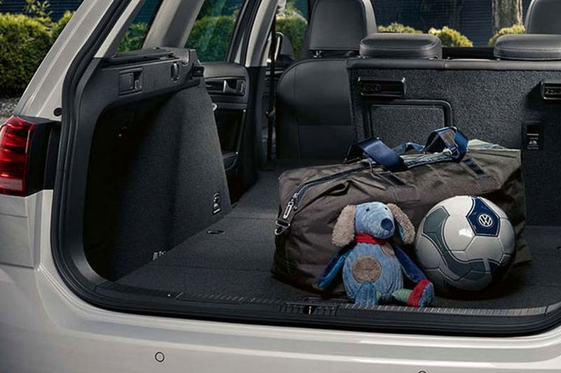 Boot capacity, in a silver Volkswagen Golf Estate.