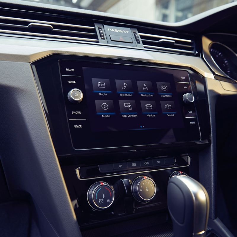 In built app-connect, shown inside a Volkswagen Passat.