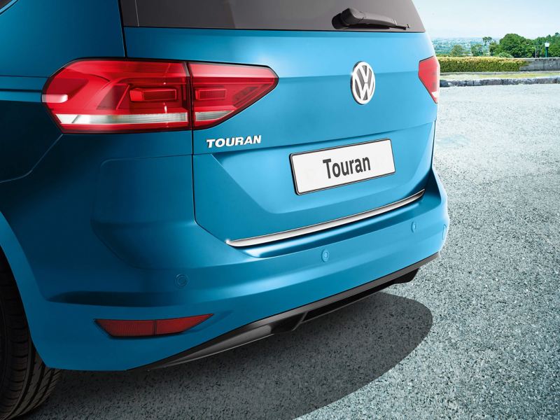 Rear view of a blue Volkswagen Touran