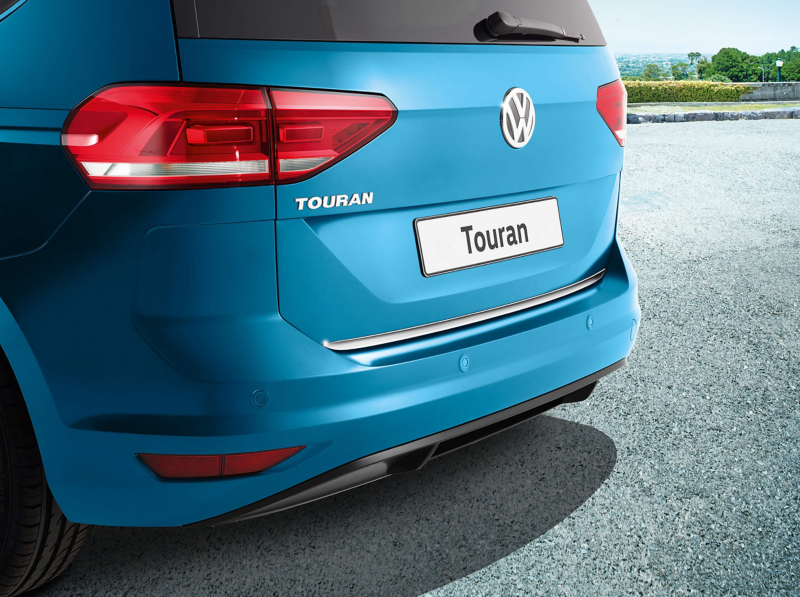 Rear view of a blue Volkswagen Touran