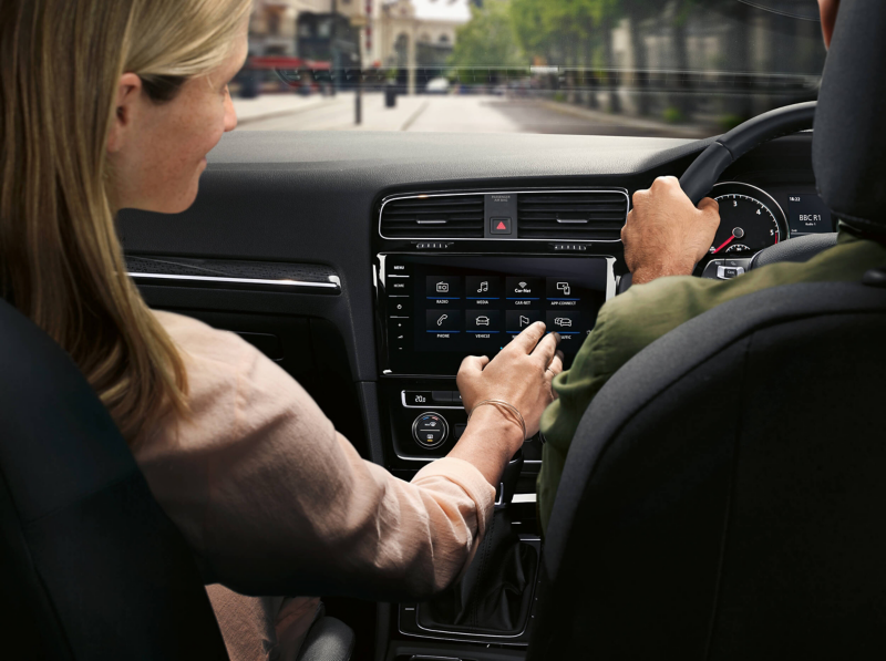 An interior shot of the Golf GTI dashboard