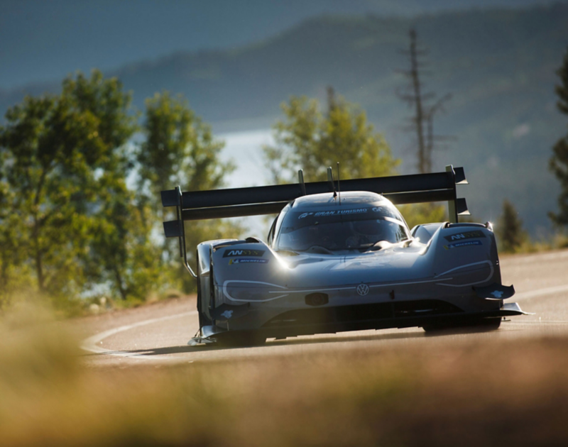 The ID. R Pikes Peak in a turn