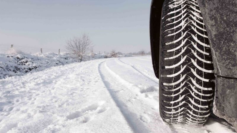 winter tyres driving through snow