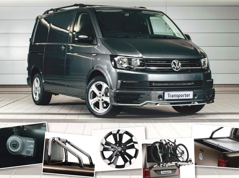 Dark green VW Transporter van with range of accessories