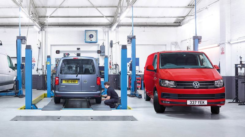 van being checked in a repair centre