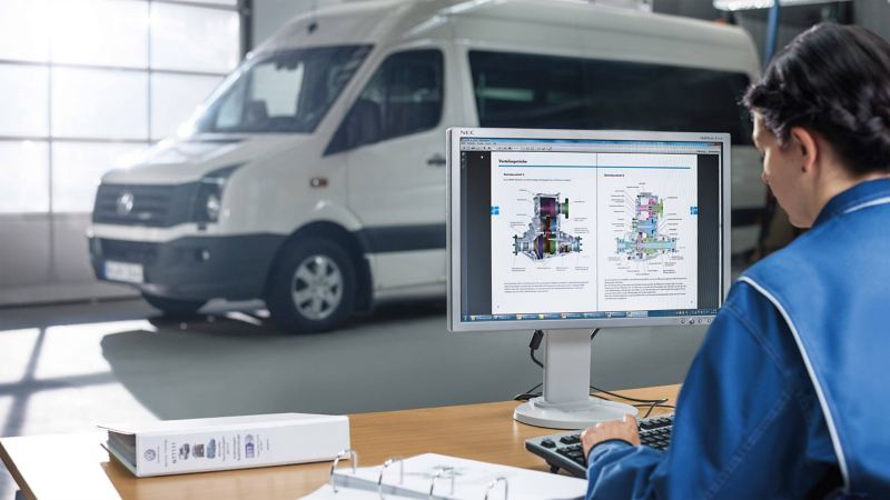 Technician diagnosing a vehicle at a Van Centre