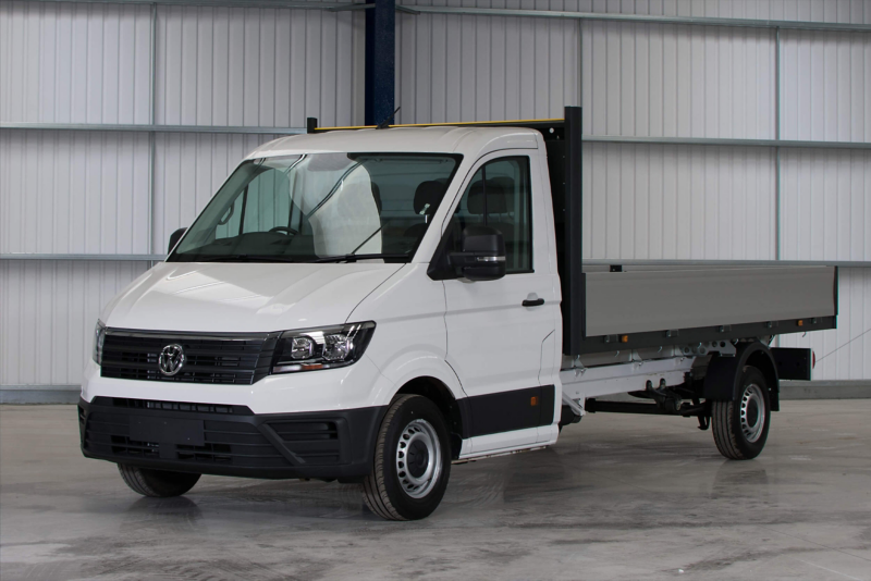 VW Crafter dropside front in warehouse