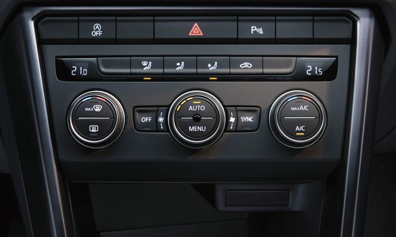 Air conditioning settings on the in-car dashboard.