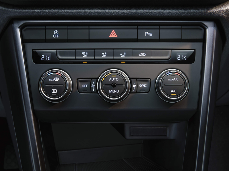 Air conditioning settings on the in-car dashboard.