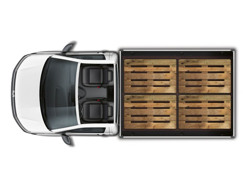 La surface de chargement du Transporter 6.1 à plateau offre de la place pour quatre europalettes placées côte à côte.