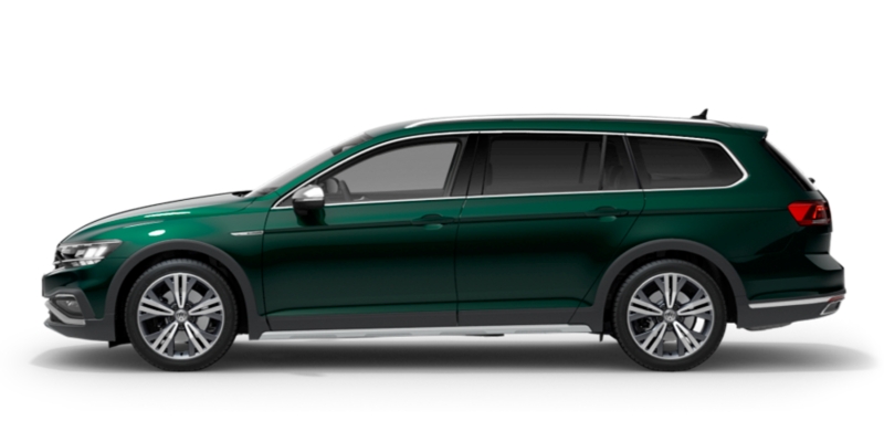 Passat Alltrack verde visto de costado sin fondo