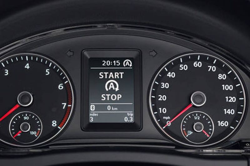 A close-up of the speedometer inside a Volkswagen Golf
