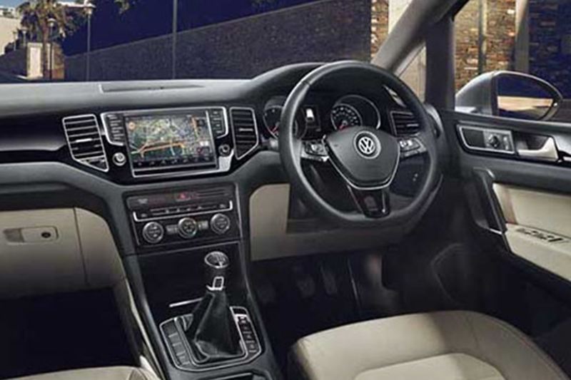 In built infotainment system shown inside a Volkswagen Golf.