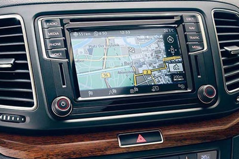 In built sat-nav showing inside a Volkswagen.