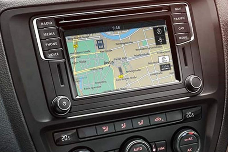 In built sat-nav showing inside a Volkswagen.