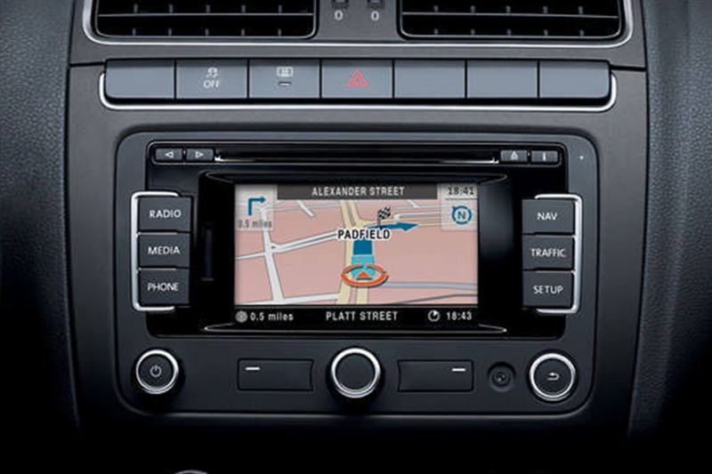 In built sat-nav showing inside a Volkswagen.