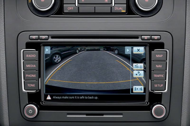 In built exterior camera screen, showing inside a Volkswagen.