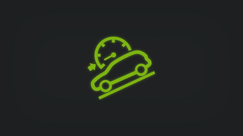 Kontrollleuchte mit Fahrzeug in Schräglage und Tachometer mit Pfeil leuchtet grün