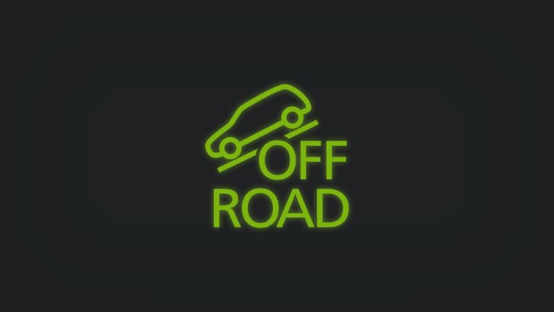 Kontrollleuchte mit schräg stehendem Fahrzeug und Schriftzug OFF ROAD leuchtet grün