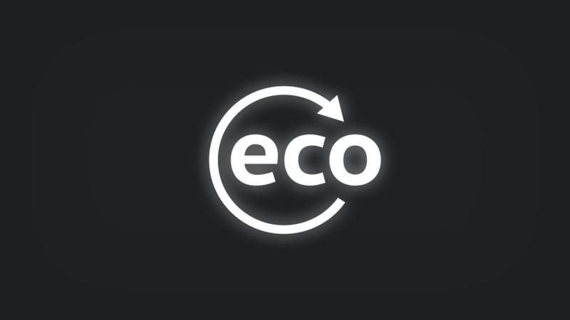 Kontrollleuchte mit Schriftzug eco in Kreis mit Pfeil leuchtet weiss