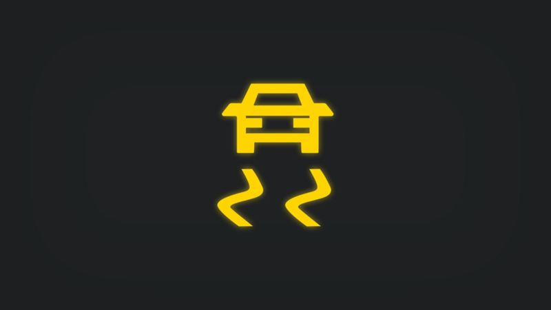 Kontrollleuchte mit Fahrzeug und Schlangenlinien leuchtet gelb