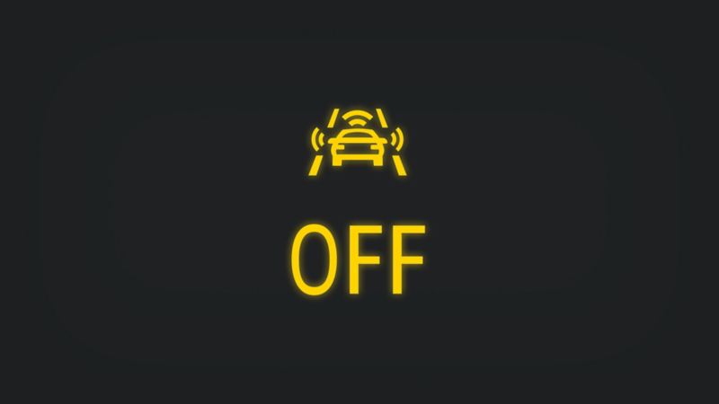 Kontrollleuchte mit Sensoren rund um Fahrzeug und Schriftzug OFF leuchtet gelb