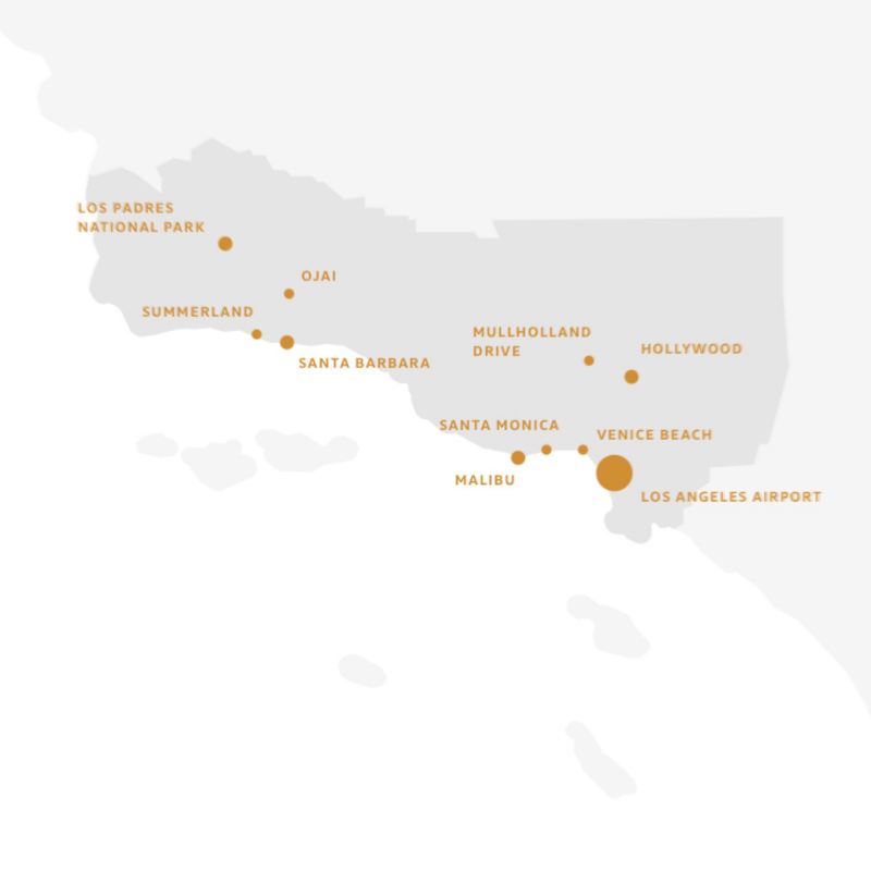 Et illustreret kort over staten Californien.