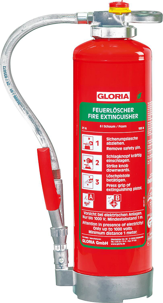Gloria PD6GA Feuerlöscher ABC-Pulver 6 Kg – Mit Manometer, Wandhalter & Prüfplakette (Made In Germany) ABC Pulver Feuerlöscher 6kg