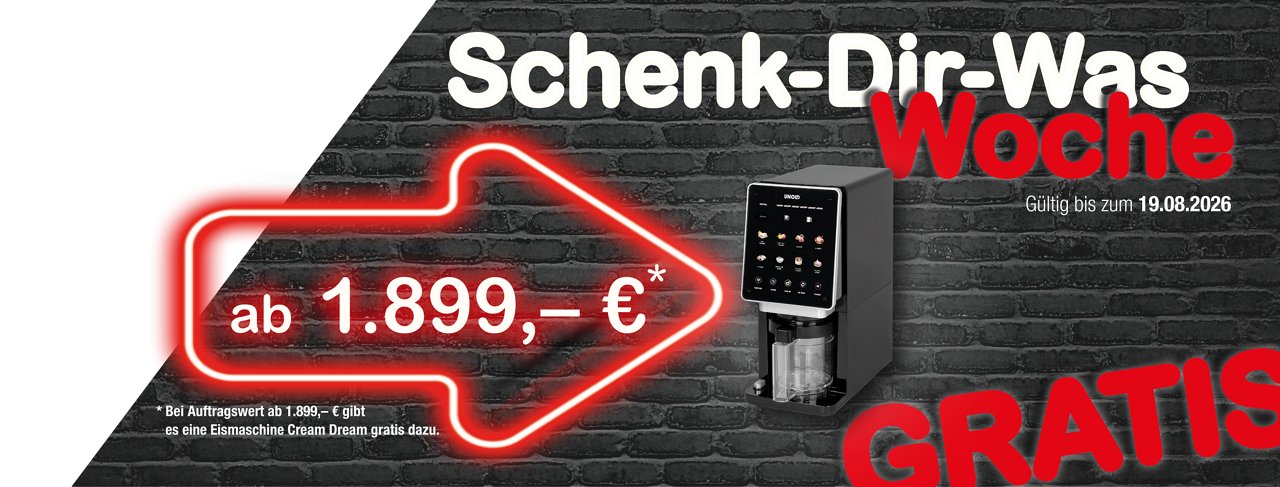 Nur bis 19.08.2026: Gratis Eismaschine sichern - ab einem Auftragswert von 1899 € und nur solange der Vorrat reicht!