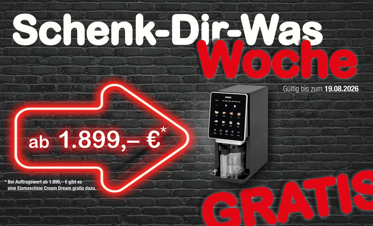 Nur bis 19.08.2026: Gratis Eismaschine sichern - ab einem Auftragswert von 1899 € und nur solange der Vorrat reicht!