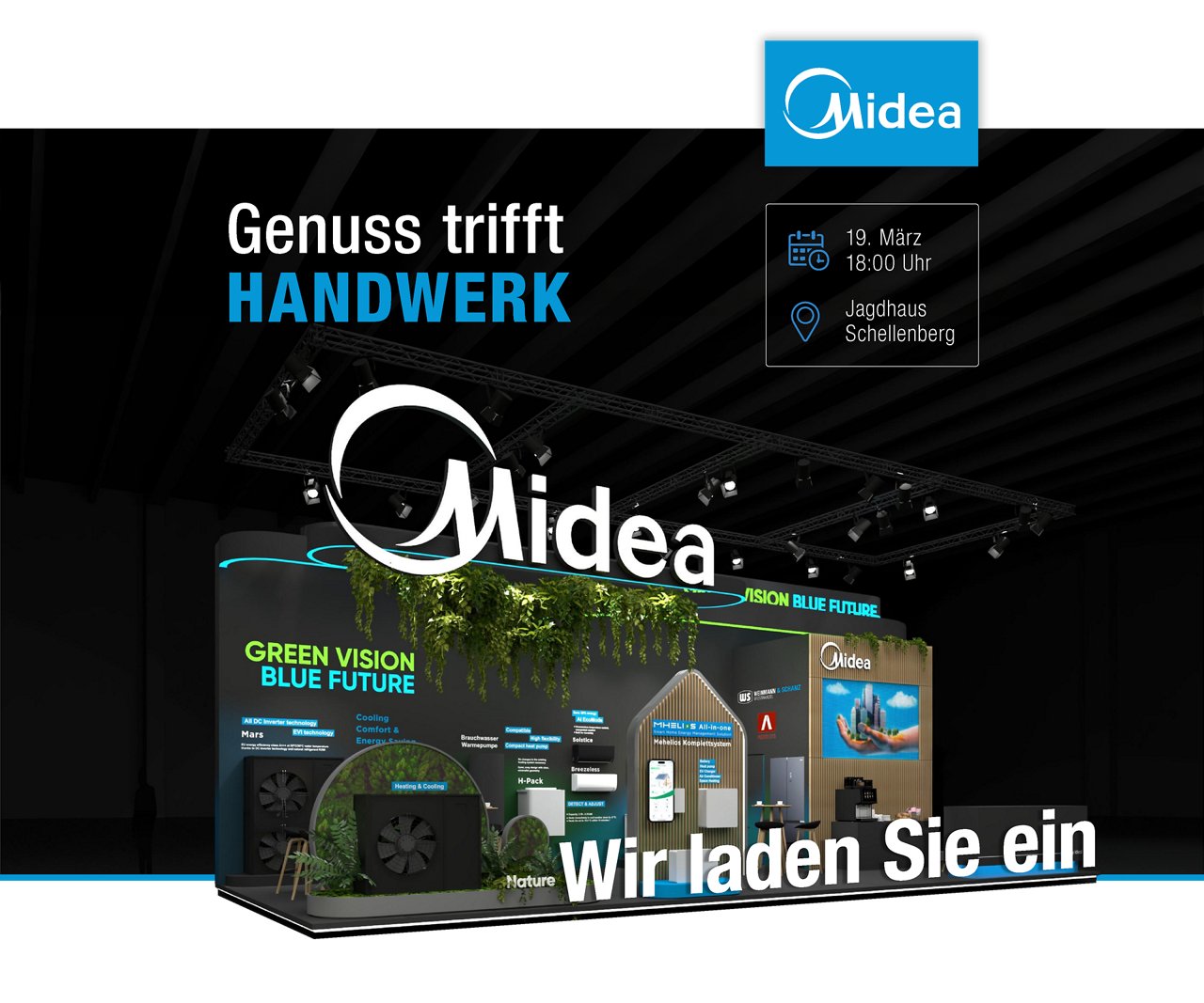 Banner Midea, pleasure meets craftsmanship, dinner and exhibition stand