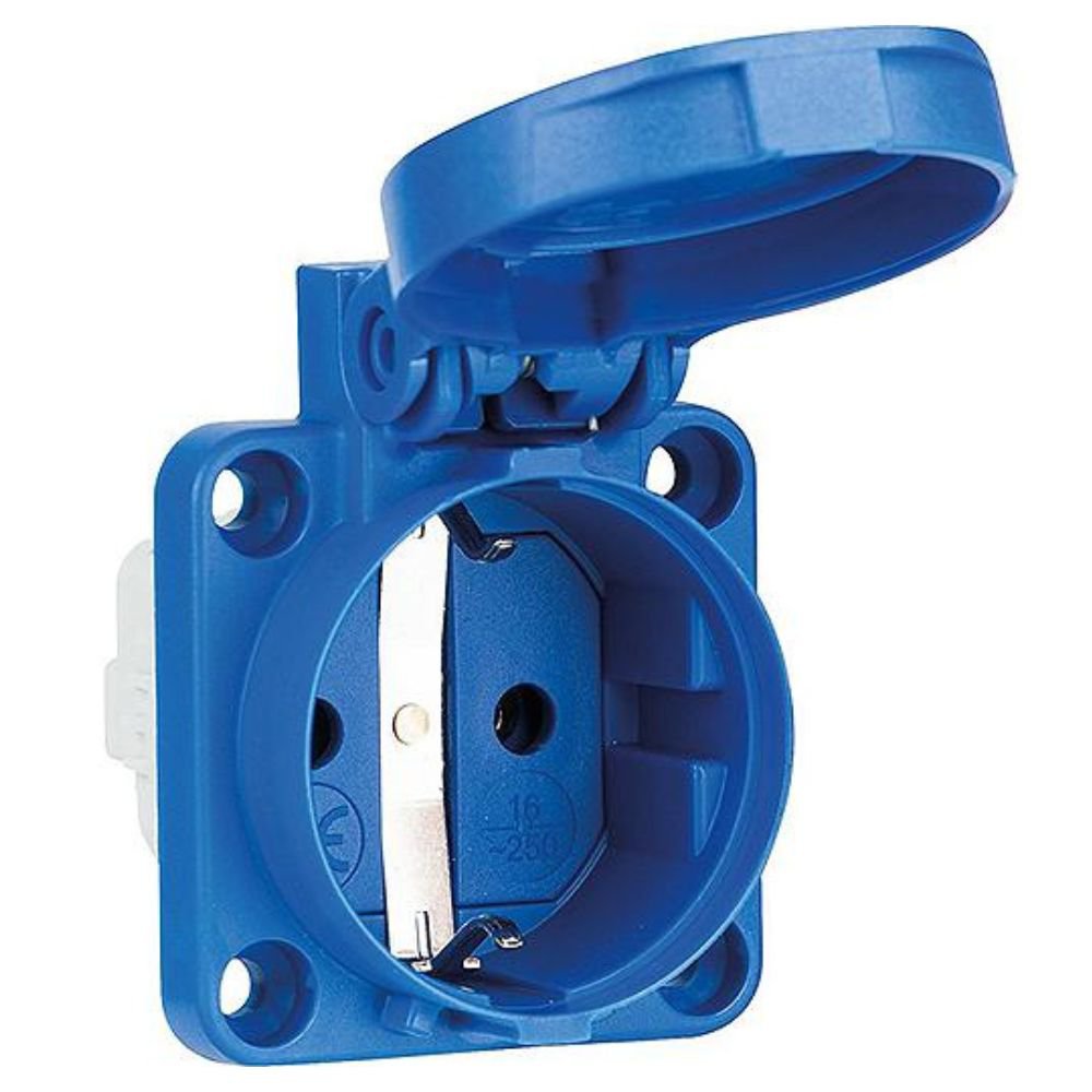 Einbau-Schukosteckdose blau IP54, mit Dichtrand