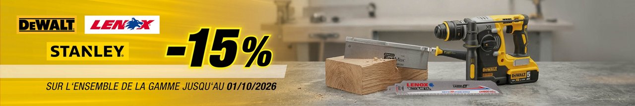 Boostez votre outillage : –15% sur DeWalt, Lenox et Stanley