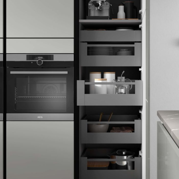 You can now choose between grey and soft white for you cabinet interiors.