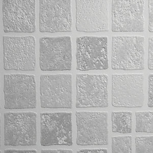 Contour Earthen Grey Tile Effect Kitchen & Bathroom Wallpaper - 10m