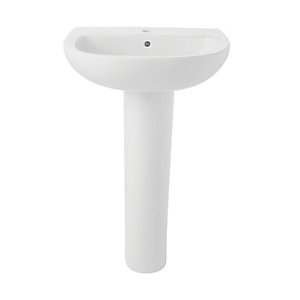 Wickes Newport 1 Tap Hole Ceramic Bathroom Basin with Full Pedestal - 550mm