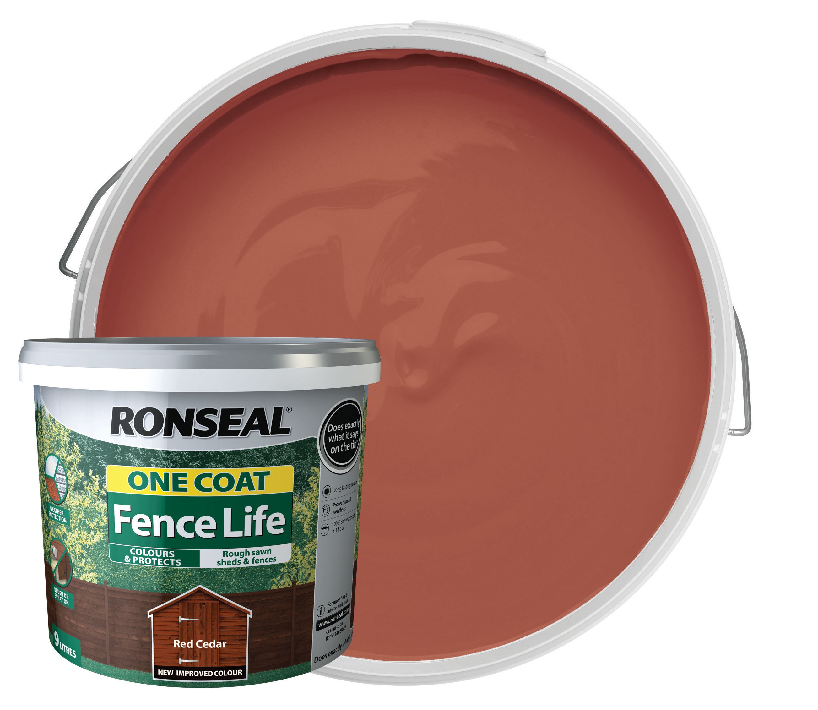 Ronseal One Coat Fence Life Matt Shed & Fence Treatment - Red Cedar 9L