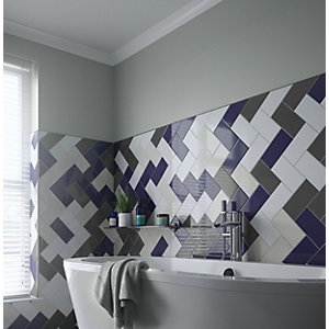Wickes Cosmopolitan Flat Metro Dark Blue Ceramic Wall Tile - 200 X 100mm