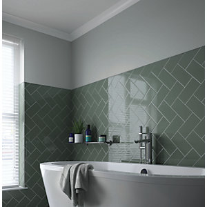 Wickes Cosmopolitan Flat Metro Sage Ceramic Wall Tile - 200 X 100mm