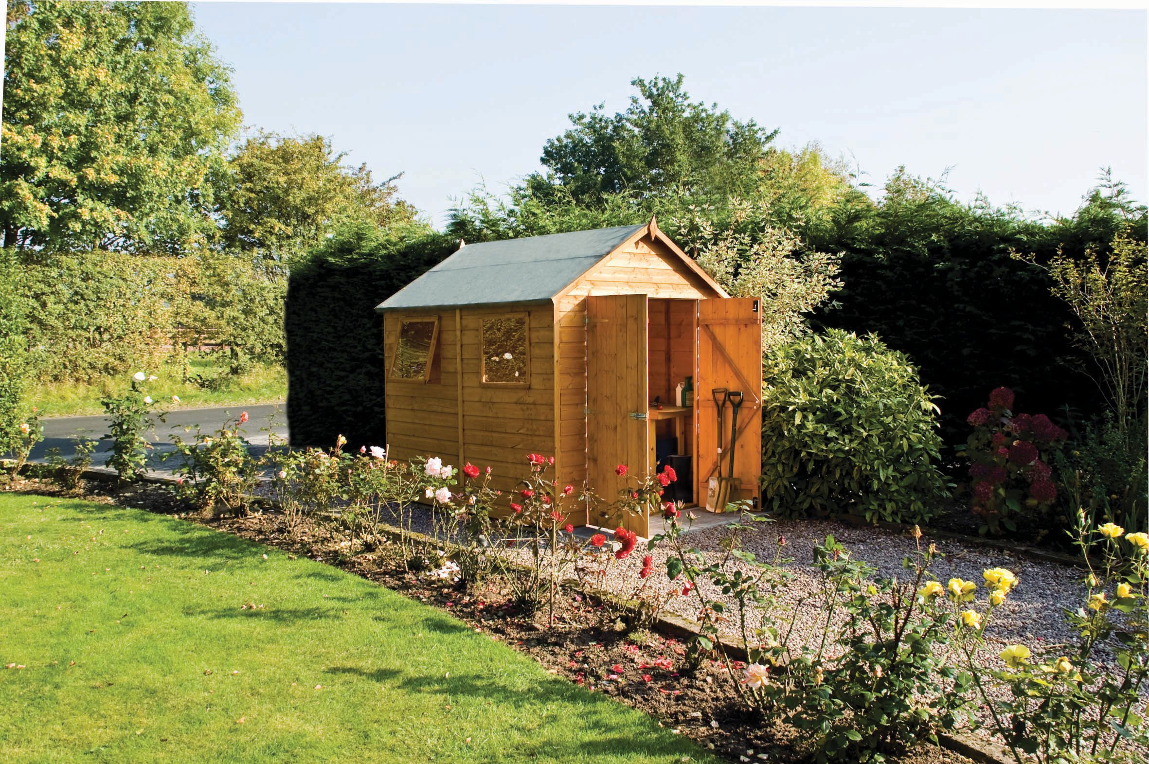 Rowlinson Premier 8 x 6ft Double Door Apex Shed with Opening Windows