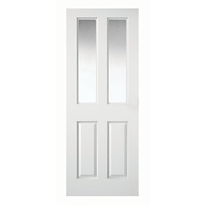 Wickes Stirling White Clear Glazed Grained Moulded 4 Panel Internal Door