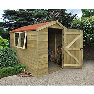 Forest Garden 8 x 6ft Tongue & Groove Apex Pressure Treated Shed including Opening Windows with Assembly