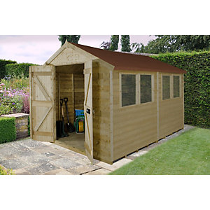 Forest Garden 10 x 8ft Double Door Tongue & Groove Apex Pressure Treated Shed with Assembly