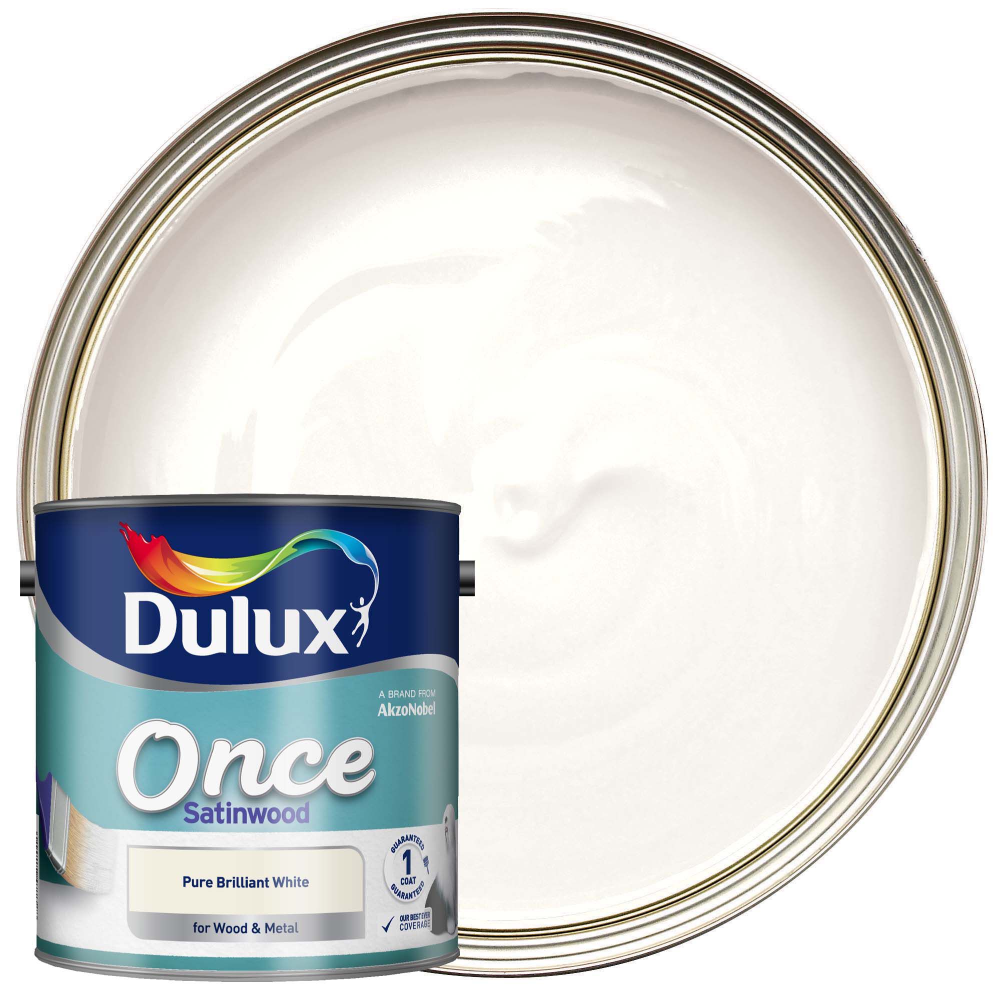 Dulux Once Satinwood Paint - Pure Brilliant White - 2.5L