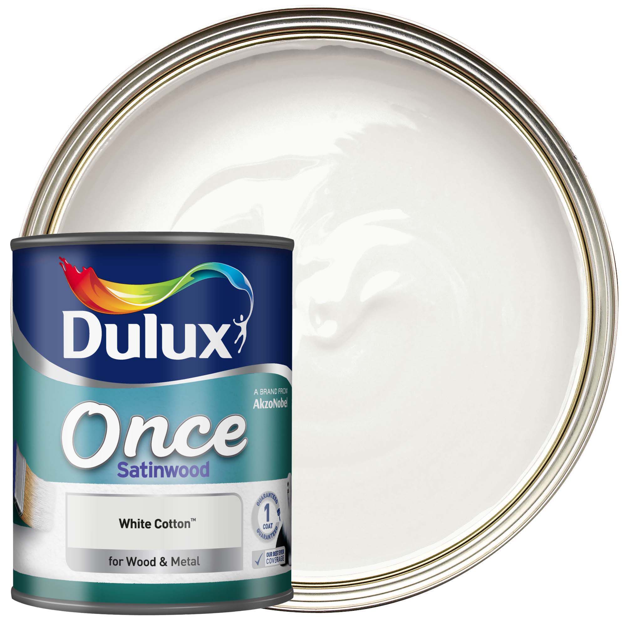 Dulux Once Satinwood Paint - White Cotton - 750ml