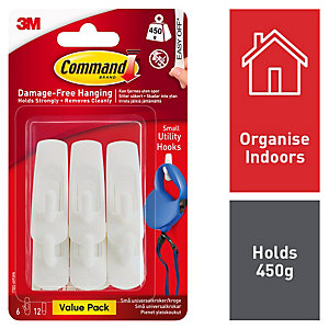 Command White Small Utility Hook - Pack of 6