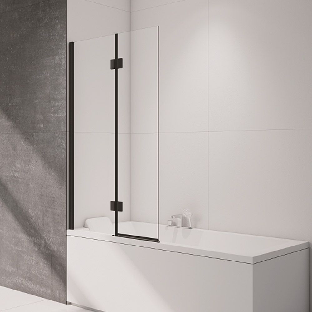 Nexa By Merlyn 8mm 2 Panel Square Hinged Left Hand Black Bath Screen - 1500 x 900mm