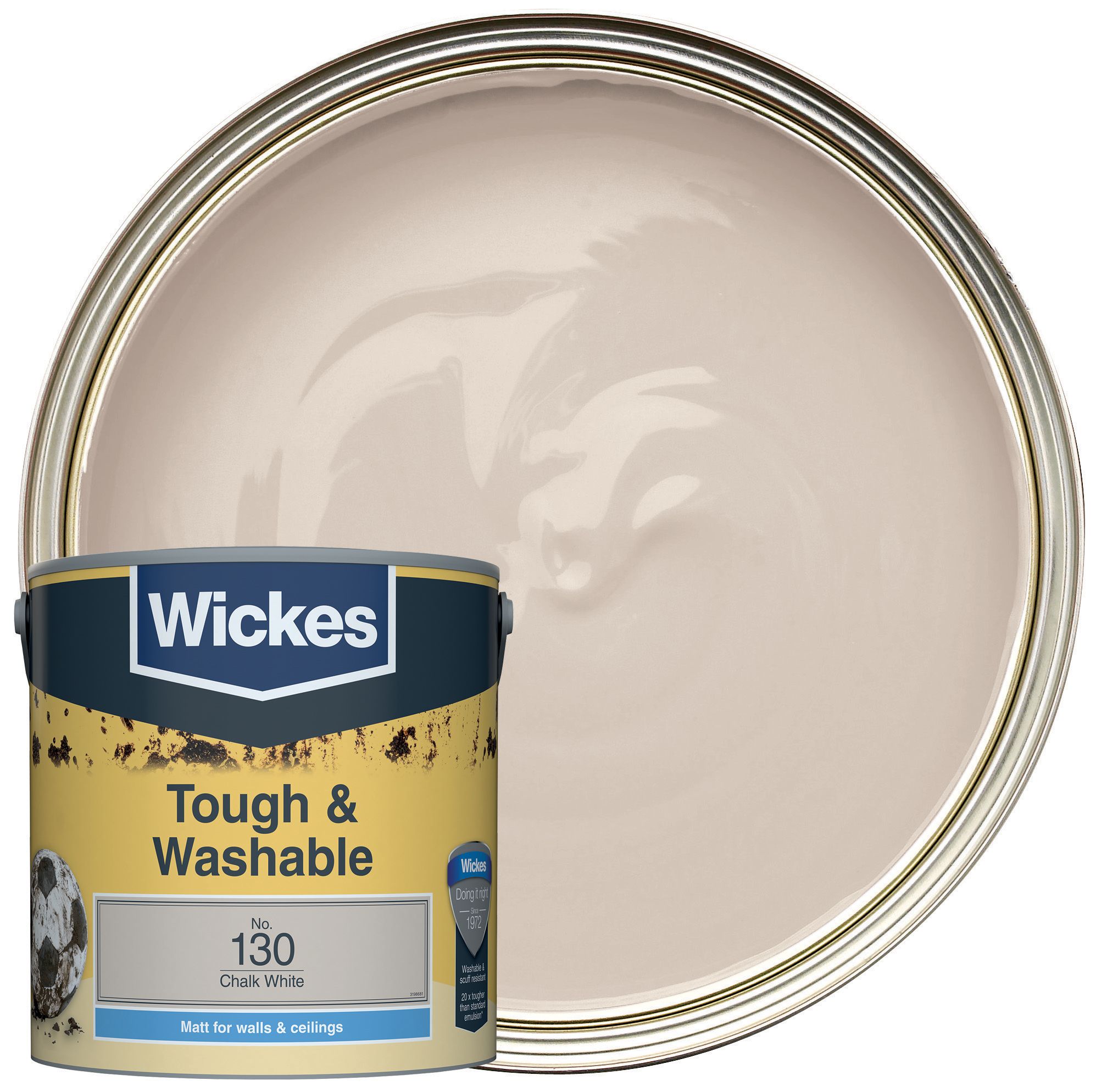 Wickes Chalk White - No.130 Tough & Washable Matt Emulsion Paint - 2.5L
